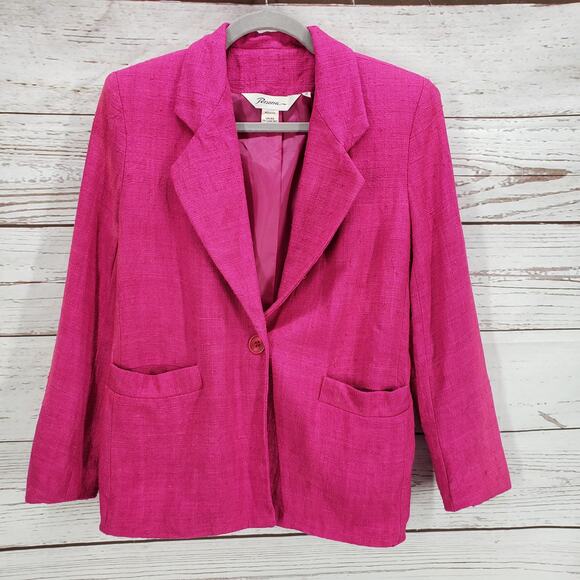 Persona Women's Magenta 100%Silk Single Button Blazer Jacket Size 2 - Picture 2 of 13
